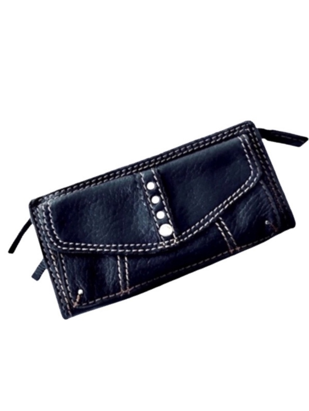 Lucky Brand Full Size Leather Wallet Flap & Zipper Closures Black Pink Silver
